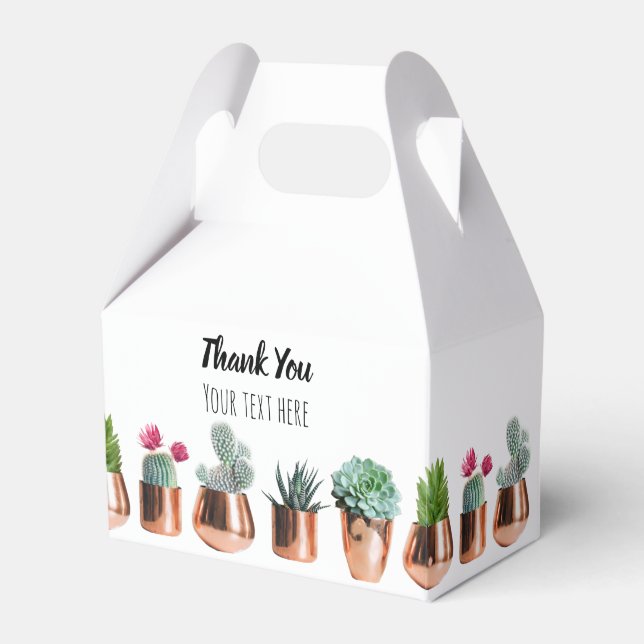 Cactus & Succulents in Rose Gold Pots Favor Boxes (Front Side)
