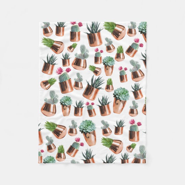 Cactus & Succulents in Rose Gold Pots Fleece Blanket (Front)
