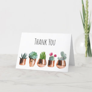 Cactus & Succulents in Rose Gold Pots Letterpress Thank You Card