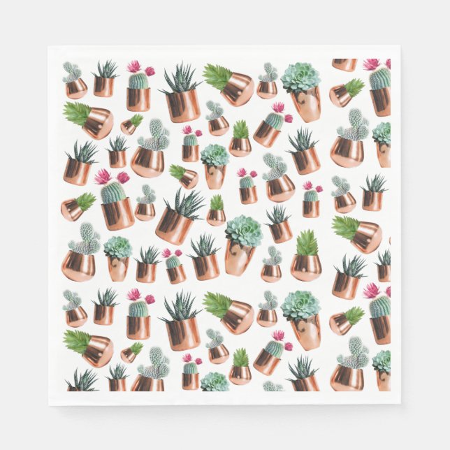 Cactus & Succulents in Rose Gold Pots Napkins (Front)