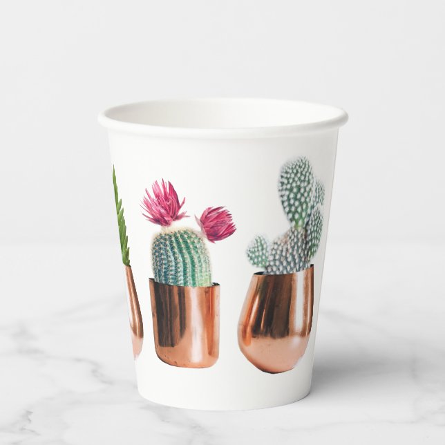 Cactus & Succulents in Rose Gold Pots Paper Cups (Back)