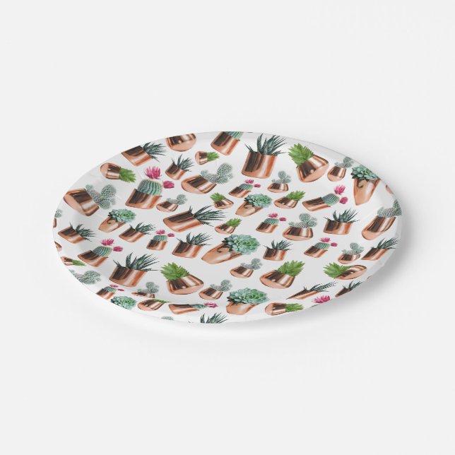 Cactus & Succulents in Rose Gold Pots Paper Plates (Angled)