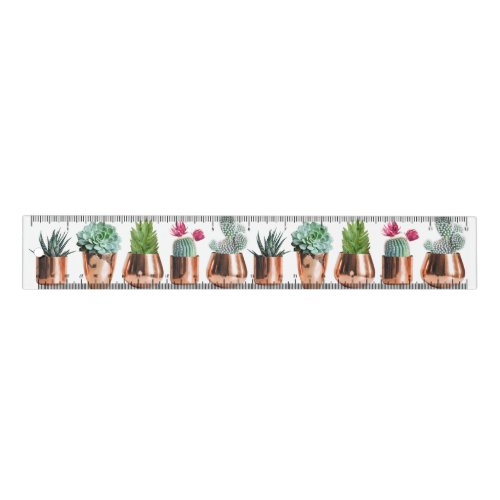 Cactus  Succulents in Rose Gold Pots Ruler