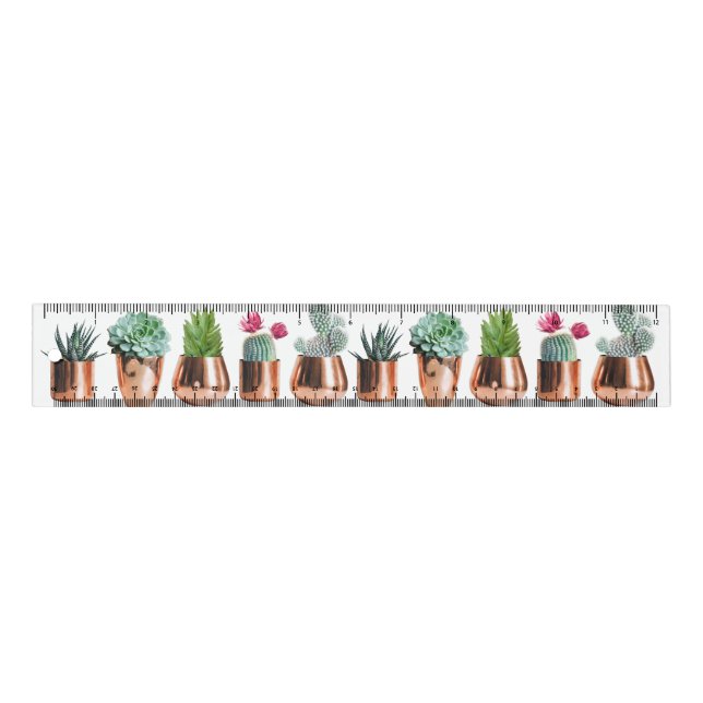 Cactus & Succulents in Rose Gold Pots Ruler (Front)