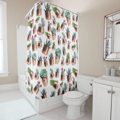 Cactus  Succulents in Rose Gold Pots Shower Curtain