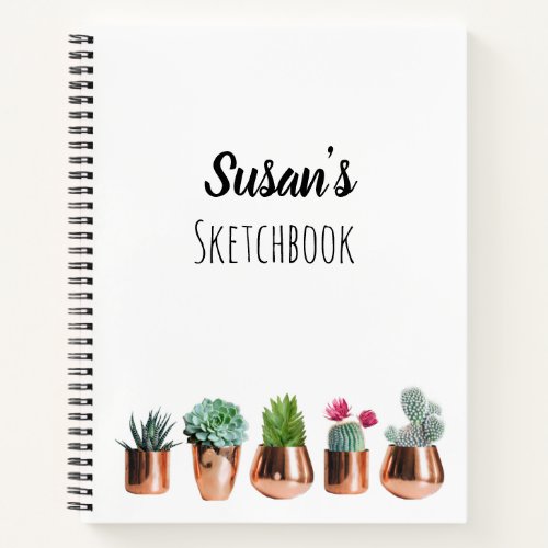 Cactus  Succulents in Rose Gold Pots Sketchbook Notebook