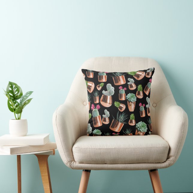 Cactus & Succulents in Rose Gold Pots  Throw Pillow (Chair)
