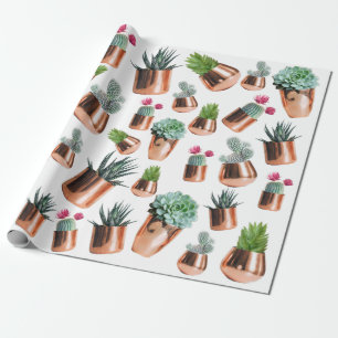 Cactus & Succulents in Rose Gold Pots Wrapping Paper