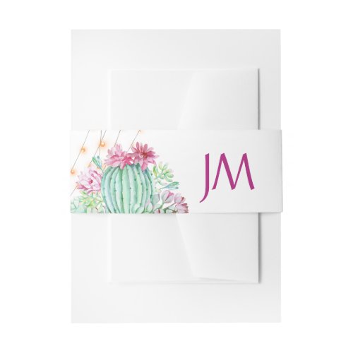 Cactus Succulents Lights Monogram Wedding Invitation Belly Band