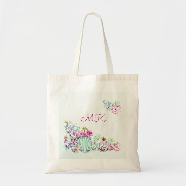Cactus & Succulents Monogram Tote Bag (Front)