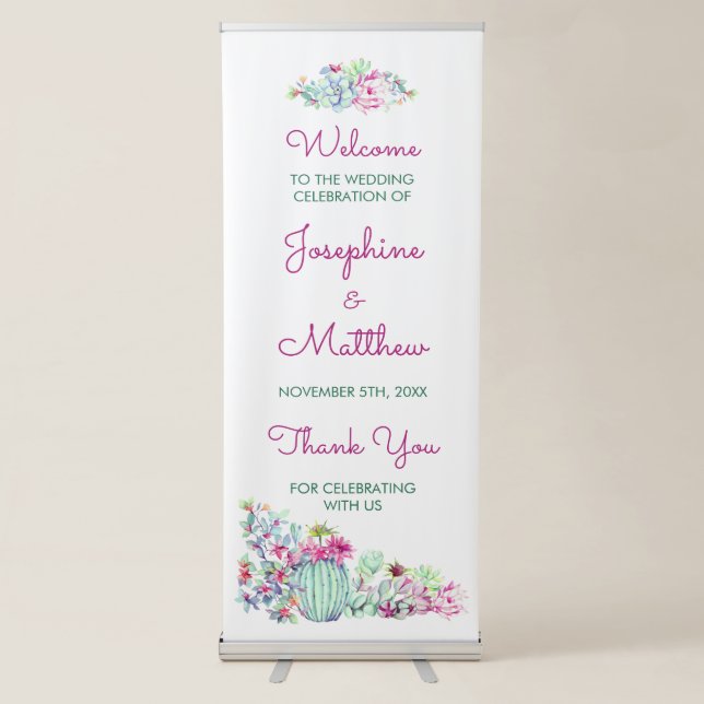 Cactus Succulents Personalized Wedding Retractable Banner (Front)
