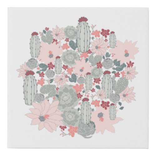 Cactus Succulents Pink Wall Decor Faux Canvas Print