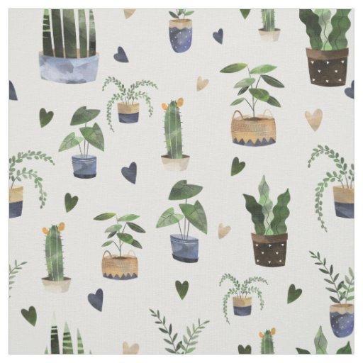 Cactus Succulents & Potted Plant Boho Pattern  Fabric
