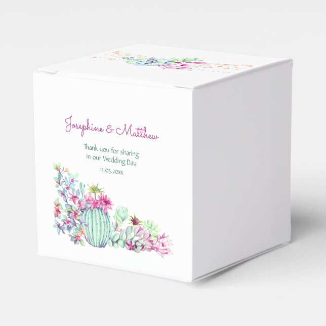 Cactus Succulents String Lights Wedding Favor Boxes (Front Side)