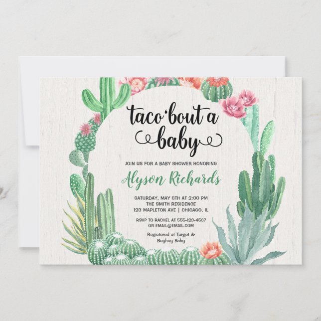 Cactus succulents, Taco bout a baby shower girl Invitation (Front)