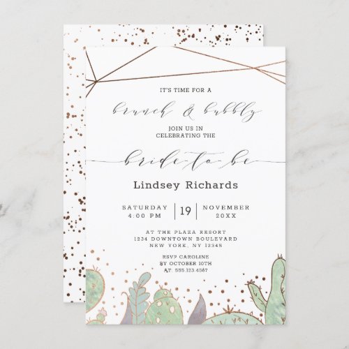 Cactus Succulents Terrarium Brunch  Bubbly Shower Invitation