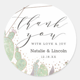 Cactus & Succulents Terrarium Wedding Thank You Classic Round Sticker