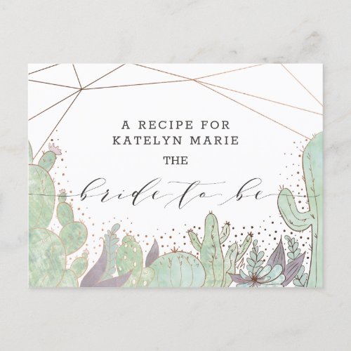 Cactus  Succulents Trendy Bride to Be Recipe Card