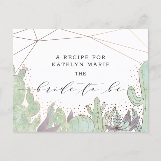 Cactus & Succulents Trendy Bride to Be Recipe Card (Front)