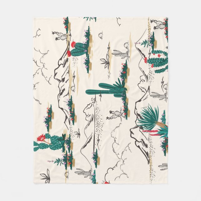 Cactus Succulents: Vintage Desert Floral. Fleece Blanket (Front)
