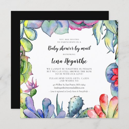 Cactus  succulents watercolor Baby Shower by mail Invitation