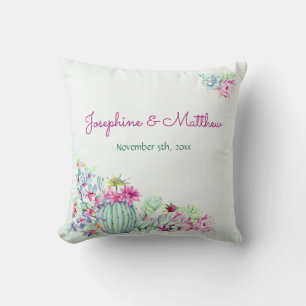 Cactus & Succulents Watercolor Wedding Throw Pillow