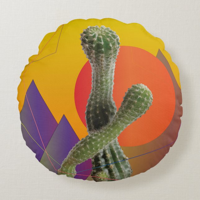 Cactus & Sun , Colorful  Round cushion (Front)
