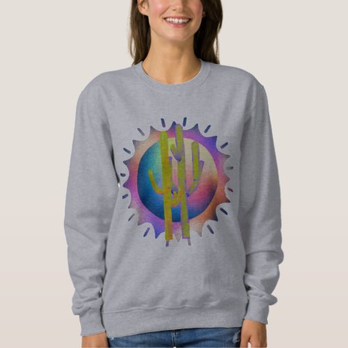 cactus  sun psychedelic colors crewneck  sweatshirt