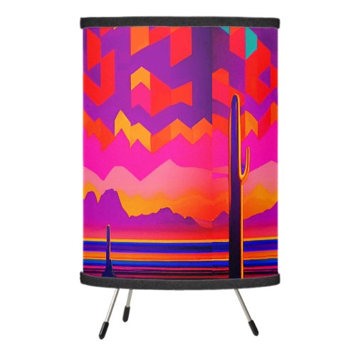 Cactus Sunset Colorful Southwestern Landscape Tripod Lamp