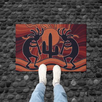 Cactus Sunset Desert Kokopelli Southwest Design Doormat by machomedesigns at Zazzle