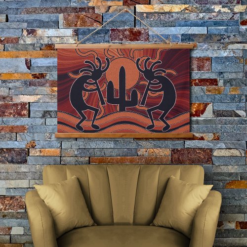 Cactus Sunset Desert Kokopelli Southwest Design Hanging Tapestry
