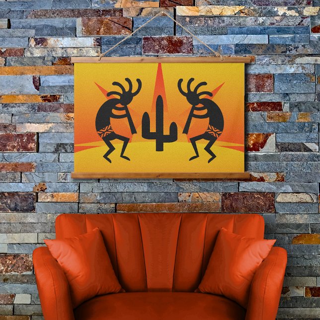 Cactus Sunset Desert Kokopelli Southwest Design Hanging Tapestry (Creator Uploaded)