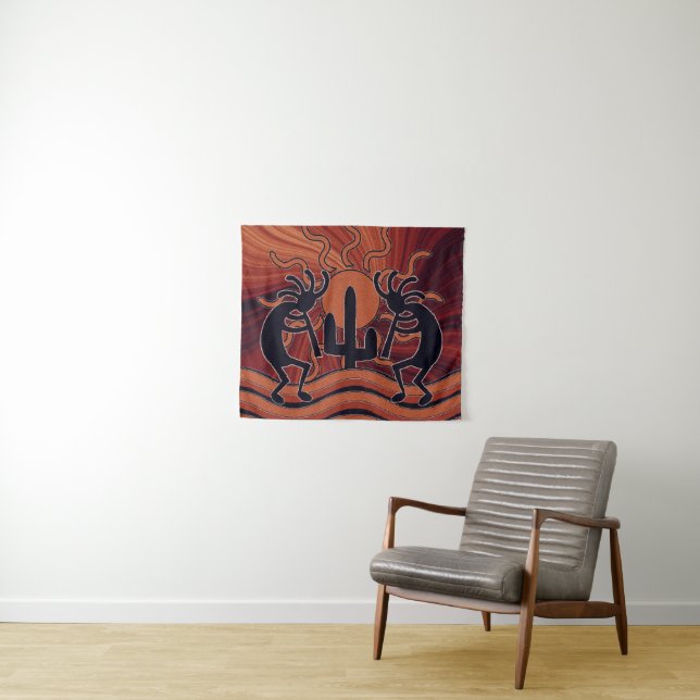 Cactus Sunset Desert Kokopelli Southwest Design Tapestry (In Situ (Horizontal))