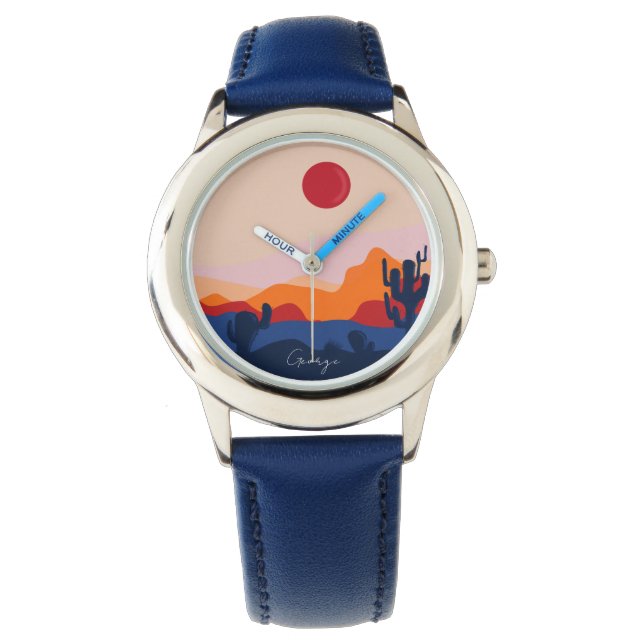 Cactus sunset design personalized kids watch (Front)