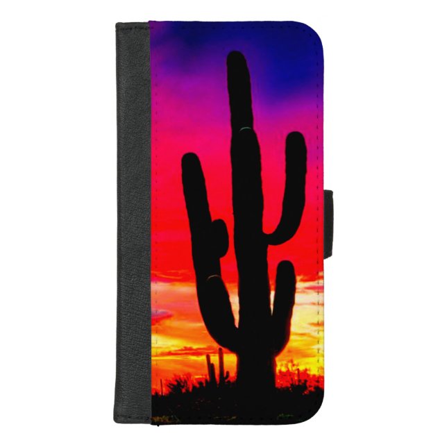 Cactus Sunset Red Pink Blue Orange iPhone Wallet Case (Front)
