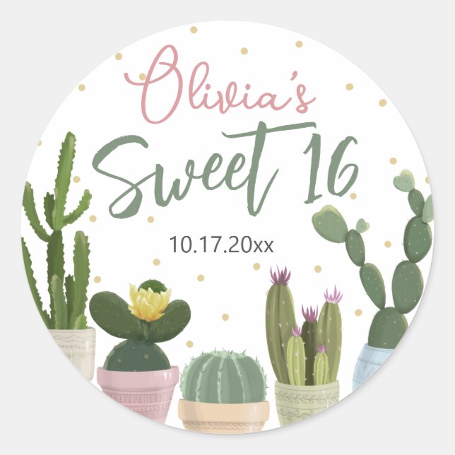 Cactus Sweet 16 Classic Round Sticker (Front)