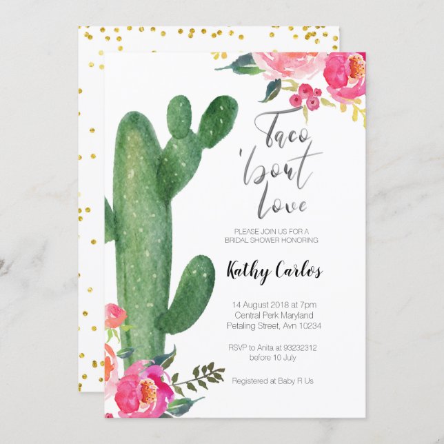 Cactus Taco about Love bridal SHOWER Invitation (Front/Back)