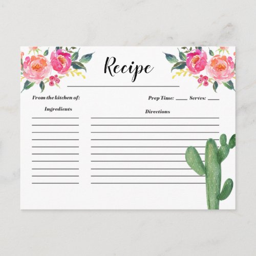 Cactus Taco about Love Bridal Shower Recipe card