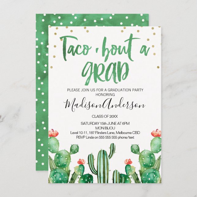 Cactus Taco ''bout A Grad Party Invitation (Front/Back)