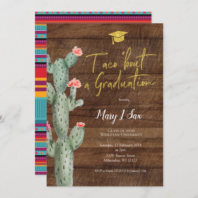 Cactus Taco 'bout a Graduation Party Invitation (Front/Back)