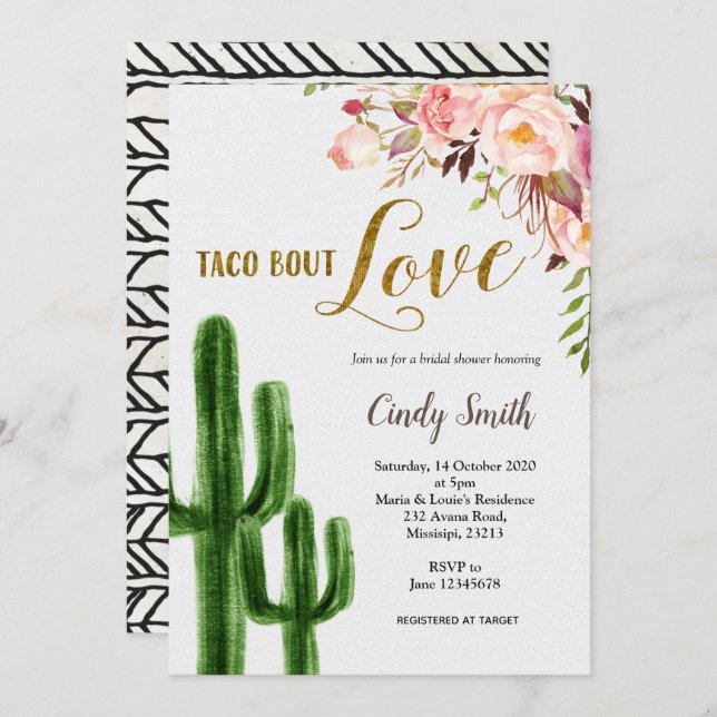 Cactus Taco bout Love Bridal Shower Invitation (Front/Back)