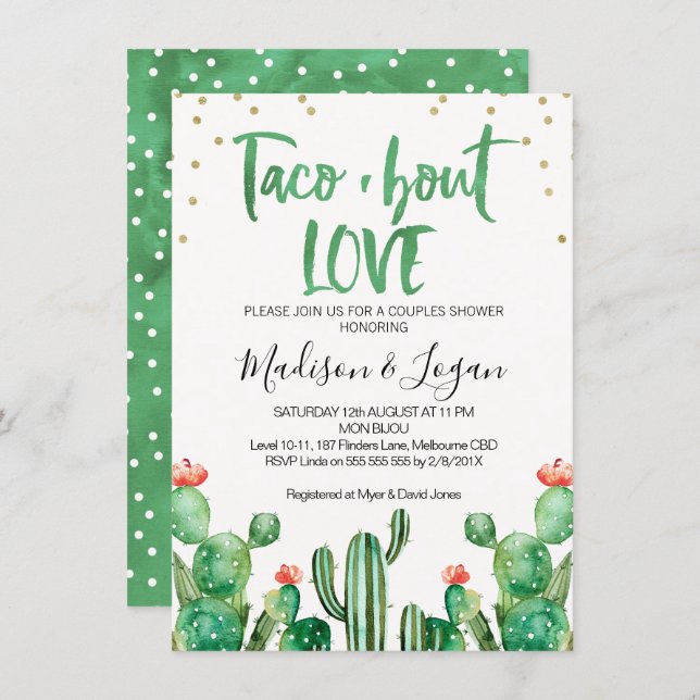 Cactus Taco ''bout Love Couples Shower Invitation (Front/Back)