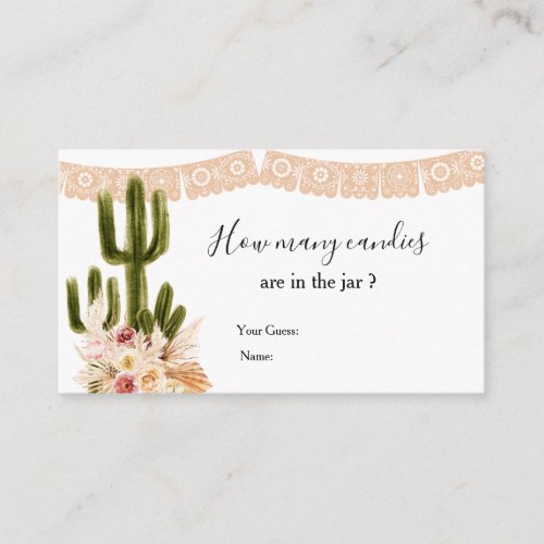Cactus Taco bout Love Guess How Many Candies  Enclosure Card