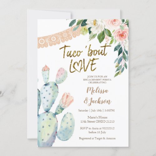 Cactus Taco Bout Love Pampas Grass Engagement  Invitation