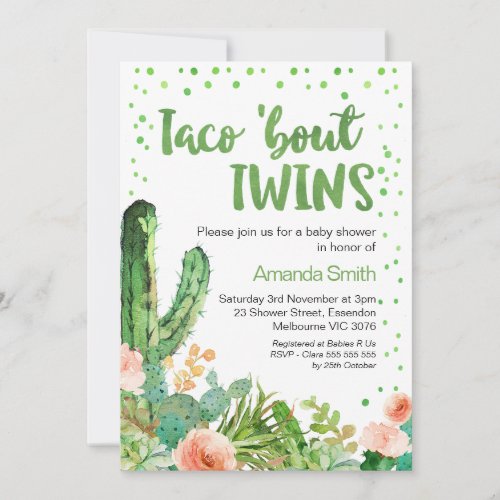Cactus Taco Bout Twins Fiesta Baby Shower Invitation