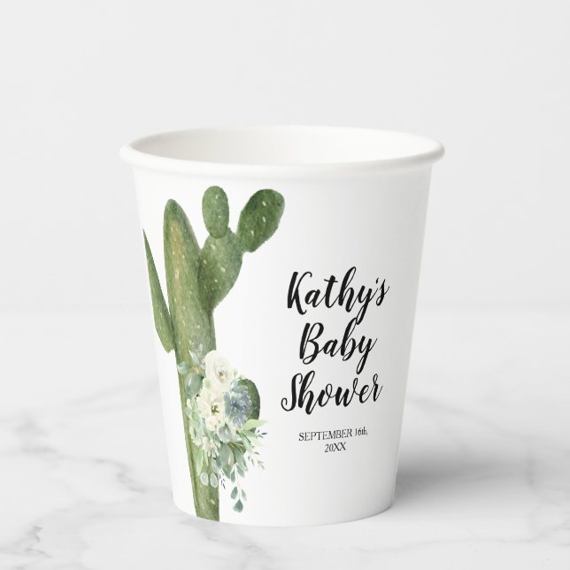 Cactus Taco Bout White Flower White Paper Cups (Front)