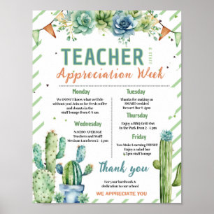 Cactus Teacher Appreciation Week Itinerary Poster