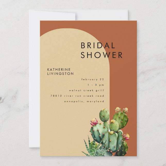 Cactus Terracotta Geometric Bridal Shower II Invitation (Front)