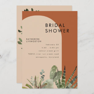 Cactus Terracotta Geometric Bridal Shower Invitation