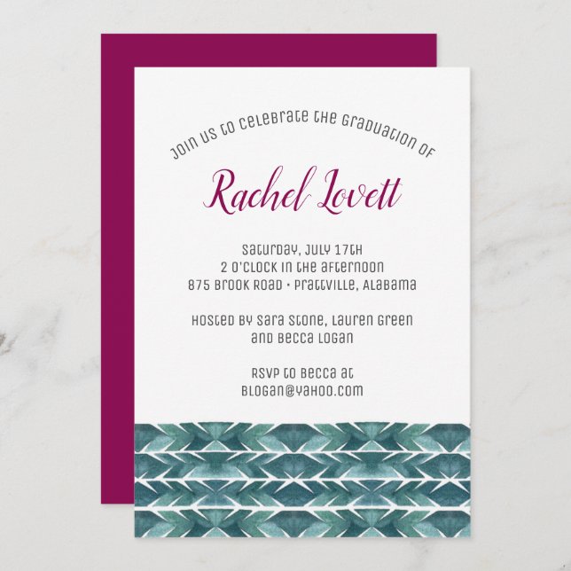 Cactus Texture Graduation Invitation (Front/Back)